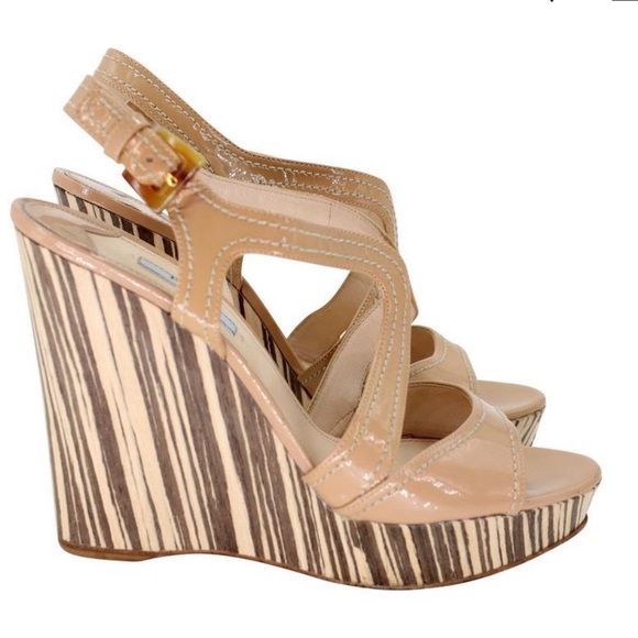 PRADA Patent Leather Striped Slingback Sandals SIZE 37.5 - Picture 2 of 4